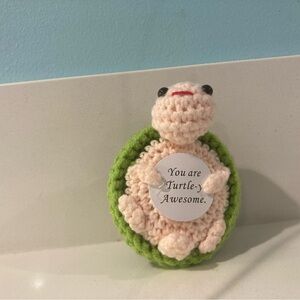 Handmade Crochet Turtle Toy - Green and Cream